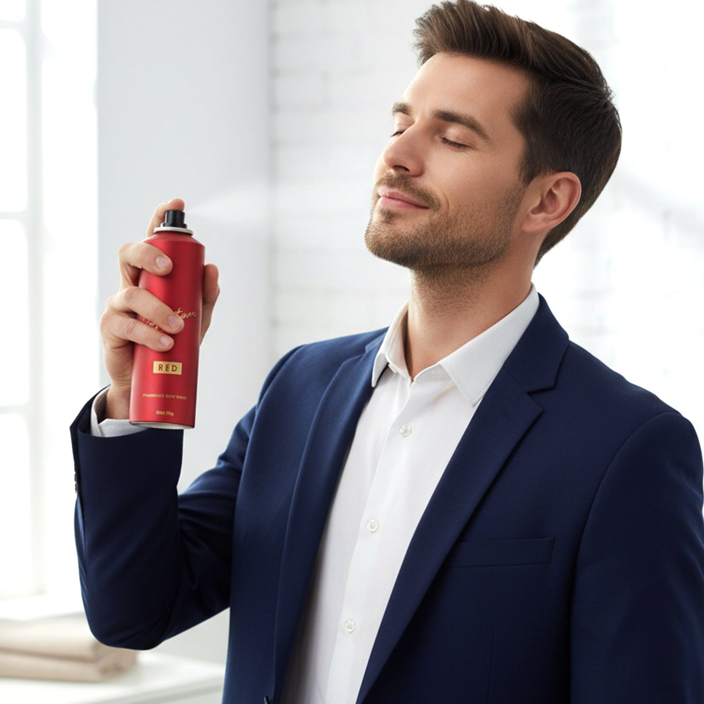 stylish red fragrance deodorant spray can
