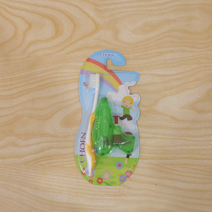 Kids Cartoon Toothbrush with Airplane Toy (2 Pc Set)