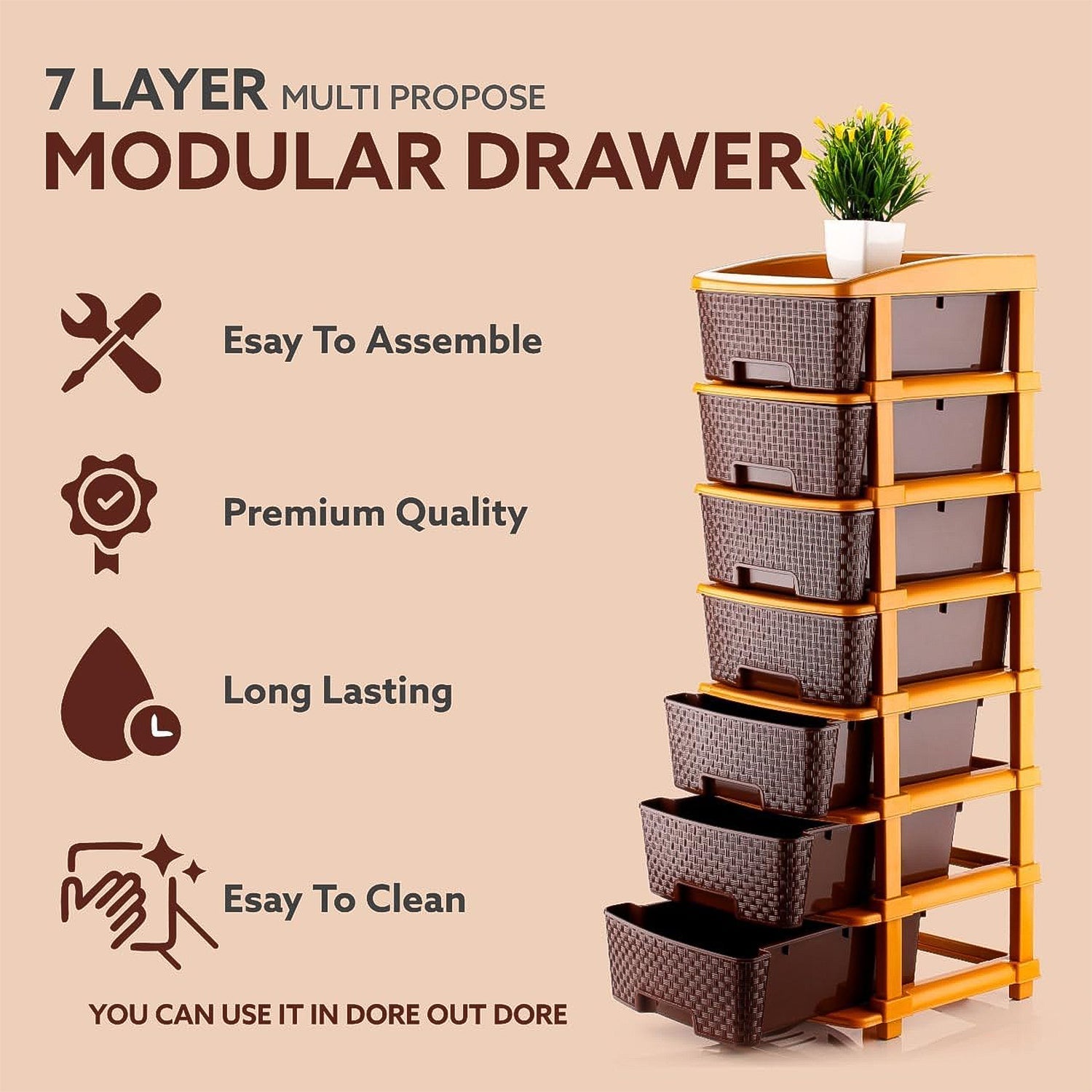  7-Layer Plastic Storage Drawer - angle