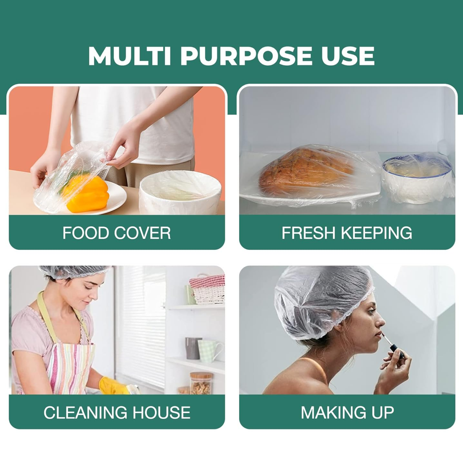 Set of transparent disposable shower caps