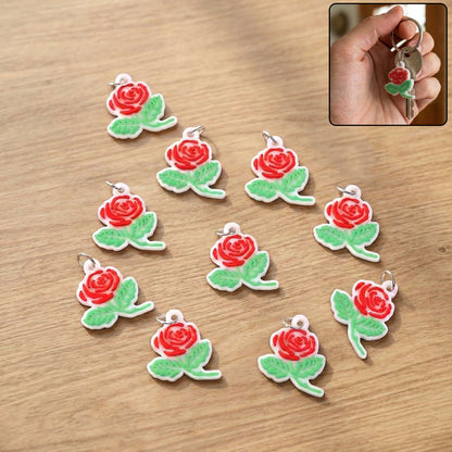 Rose charm keychain set