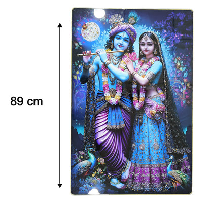 Divine Radha Krishna Full Moon Artistic Wall Frame (1 Pc, 89x58 Cm)