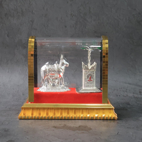 Decorative Kamdhenu Cow with Calf and Tulsi Plant Idol Set