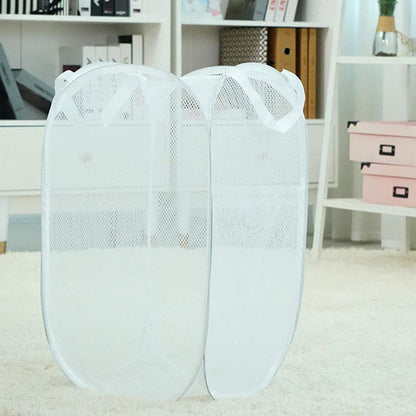 Foldable Laundry Basket Fabric Mesh Clothes Hamper Bag (1 Pc,33x33x54cm)