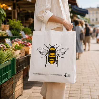 Woman Carrying Bee Tote Bag at Market