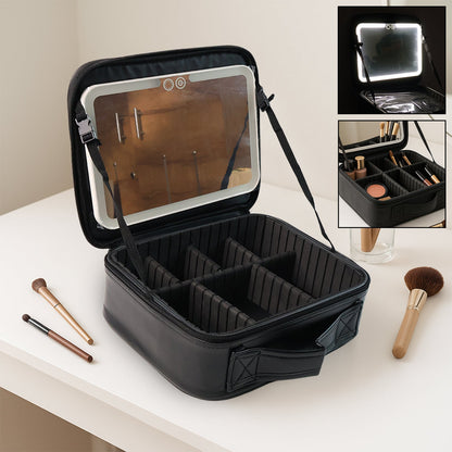 Black LED light makeup organizer box with touch-sensor mirror USB charging India