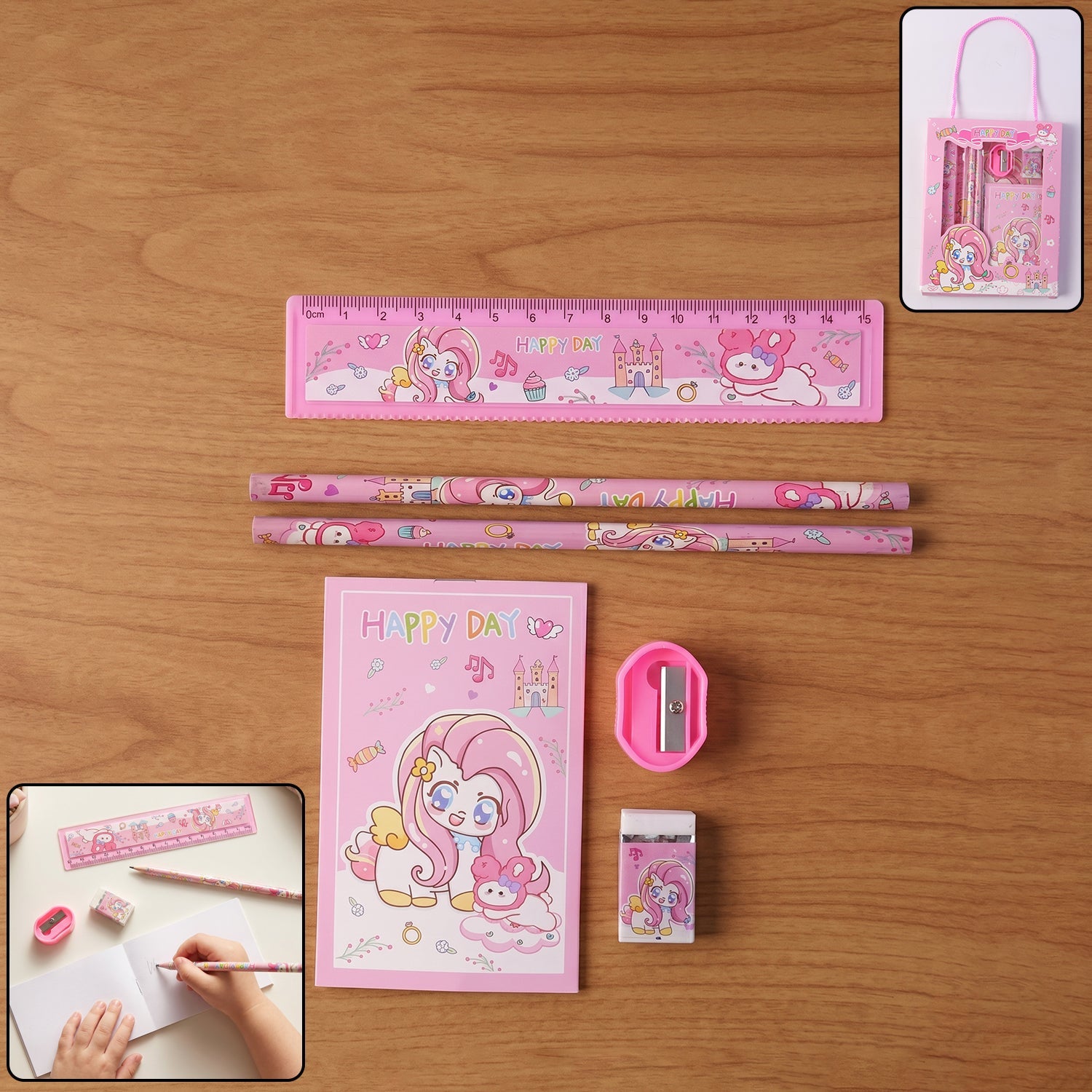 cartoon unicorn stationery set